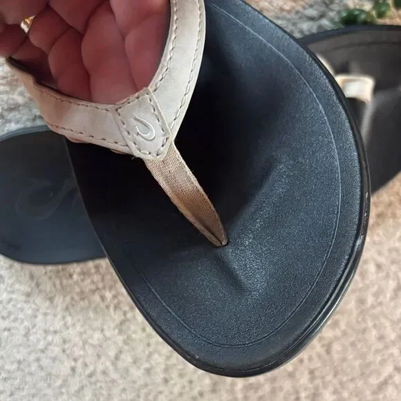 OluKai Black and Cream Women's Sandals - Picture 2 of 8